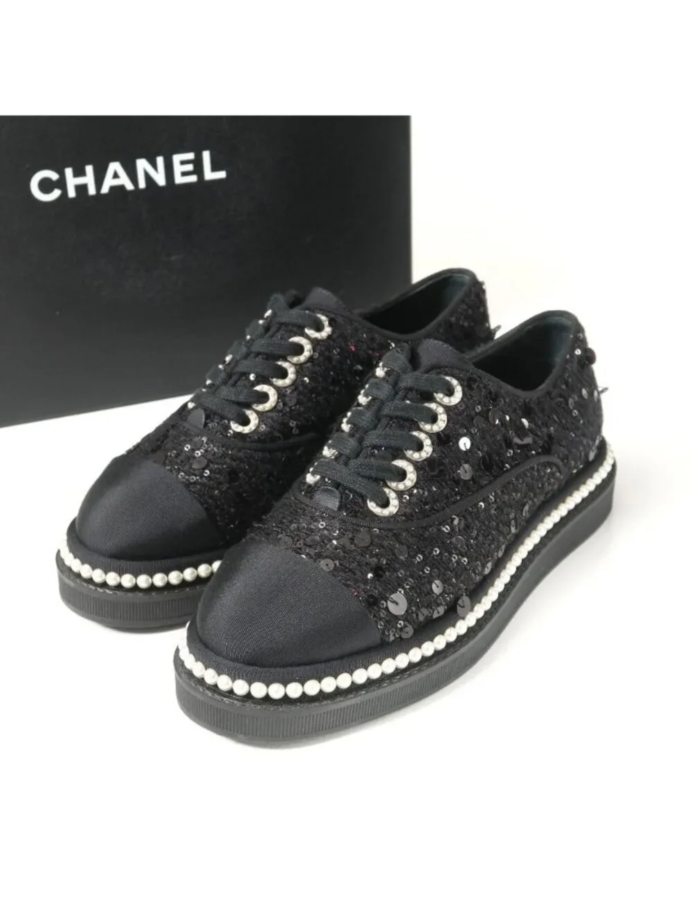 Chanel Sneakers CC Logo Sequins Faux Pearl 35